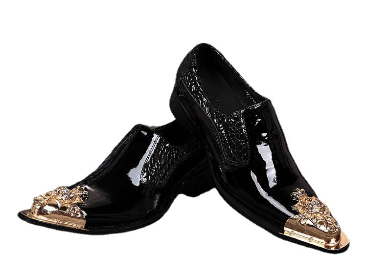 Men's Gold Leather Dress Shoes, Pointed Toe