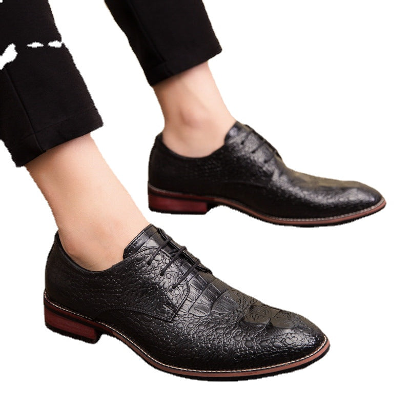 Men's Black Leather Formal Shoes – Crocodile Pattern, Crocodile Pattern – Style 34