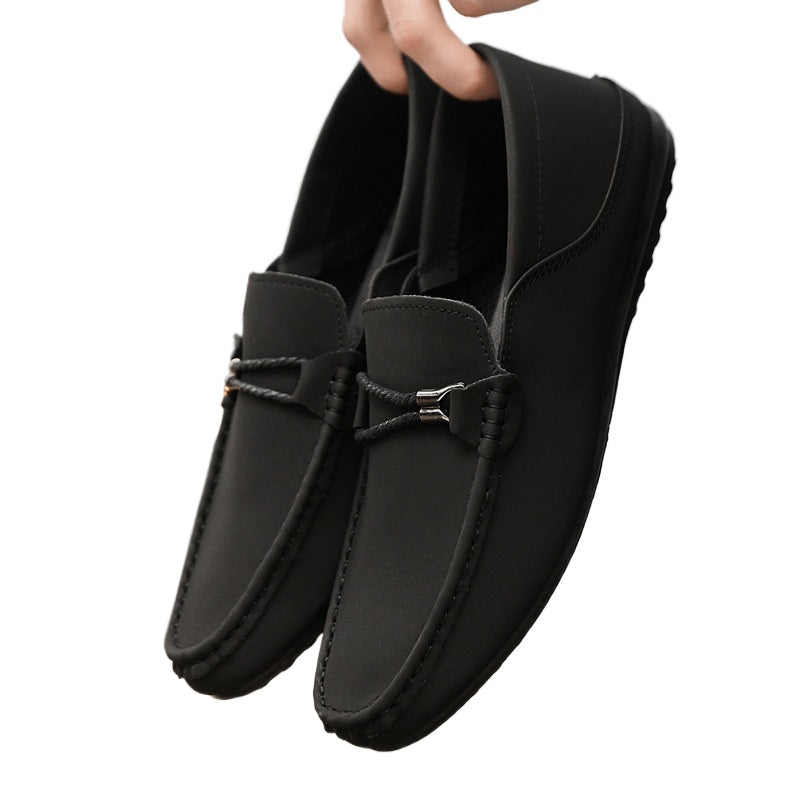 Spring and summer men's shoes low-top Doudou shoes versatile casual shoes breathable leather shoes black work shoes one pedal