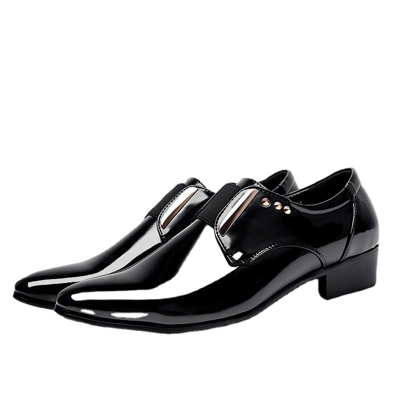 Men's Black Leather Formal Shoes, Pointed Toe, Business, Style 0487