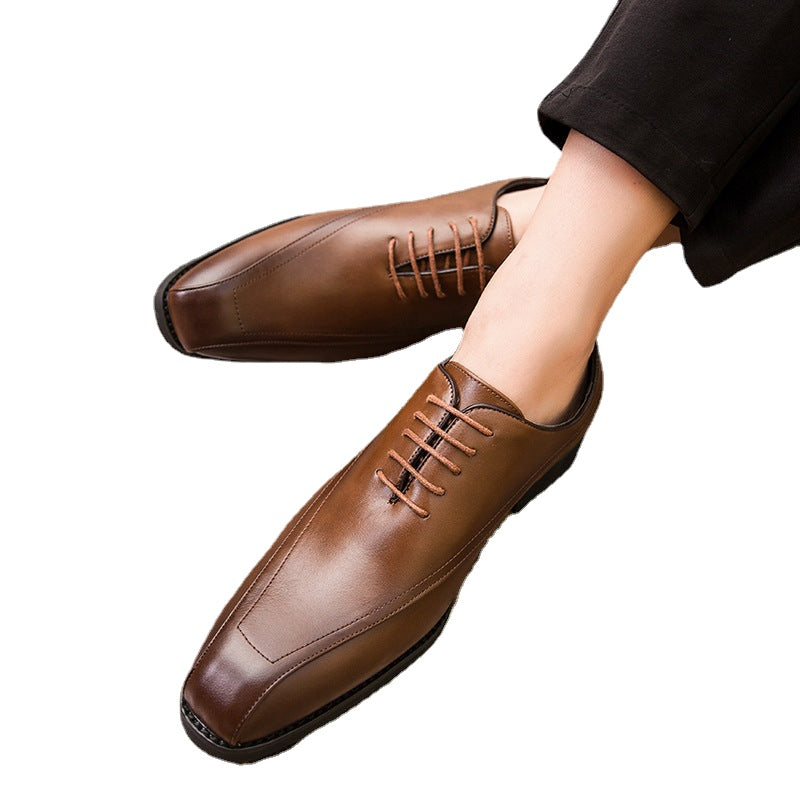 Grand size Men's Retro small leather shoes Korean hair stylist square head men's shoes groom dress wedding shoes