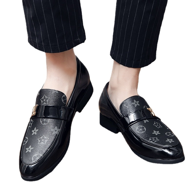 Men's Black Leather Driving Shoes, Business, Wedding, Style 2215