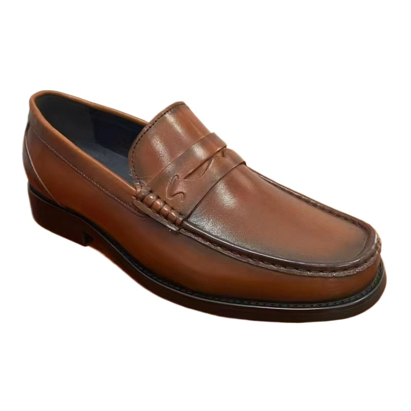 Cross-border 2024 first-layer cowhide British style men's retro polishing handmade shoes square head foot cover soft sole business dress