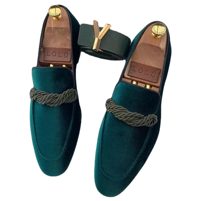 Men's Green Leather Formal Shoes, British Style