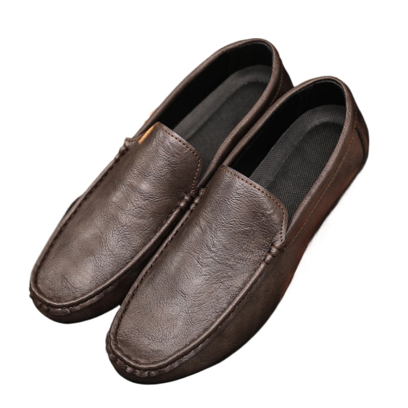 Spring and summer men's shoes low-top Doudou shoes versatile casual shoes breathable leather shoes black work shoes one pedal