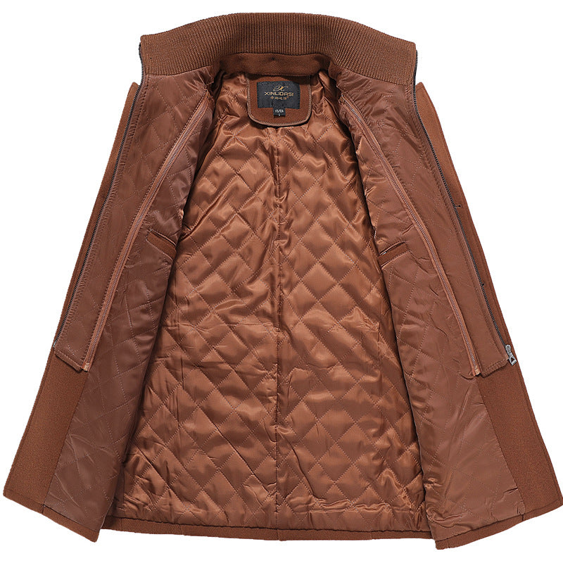 Autumn and winter new thickened woolen coat men's coat medium and long men's woolen trench coat business middle-aged men's clothing