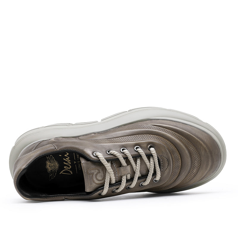TNV Casual Genuine Leather Shoes Thick Bottom Sneakers Laces Up Breathable DS06037