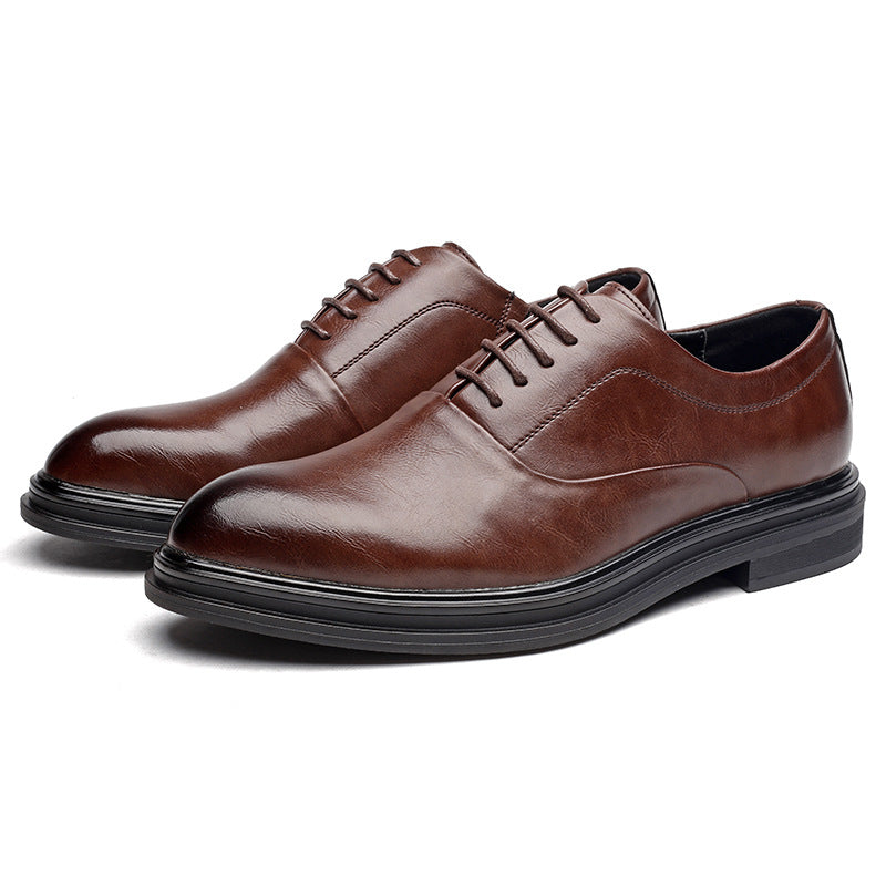 Men's Brown Leather Formal Shoes, Pointed Toe, Business
