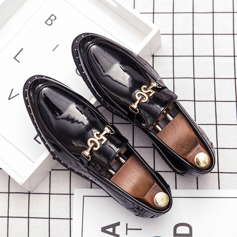 Men's Black Leather Formal Shoes, British Style, Height Increasing, Style 7255