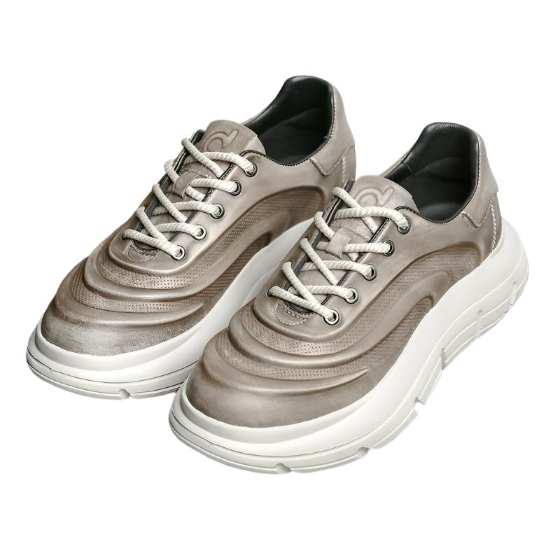 TNV Casual Genuine Leather Shoes Thick Bottom Sneakers Laces Up Breathable DS06037