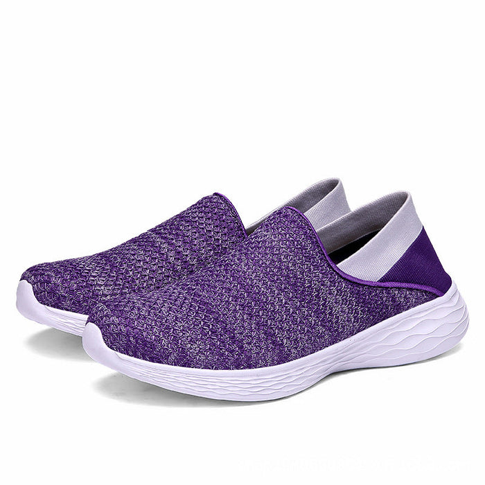 2025 spring new flying woven women's shoes, walking shoes for the middle-aged and elderly, flat bottom casual shoes, lazy shoes(P)
