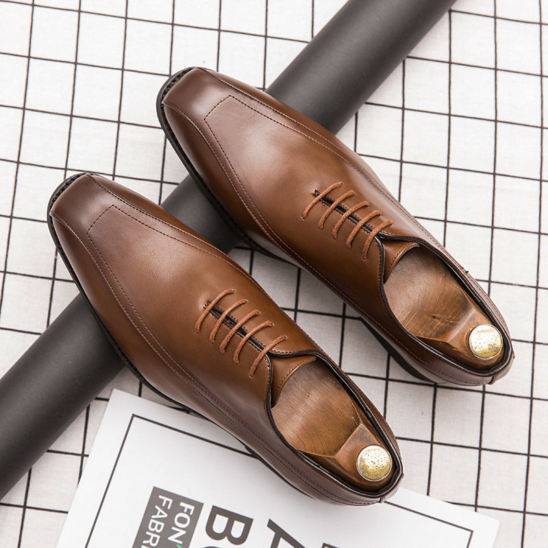 Grand size Men's Retro small leather shoes Korean hair stylist square head men's shoes groom dress wedding shoes