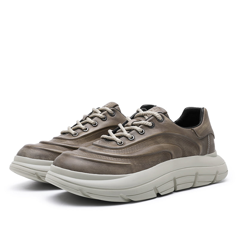 TNV Casual Genuine Leather Shoes Thick Bottom Sneakers Laces Up Breathable DS06037