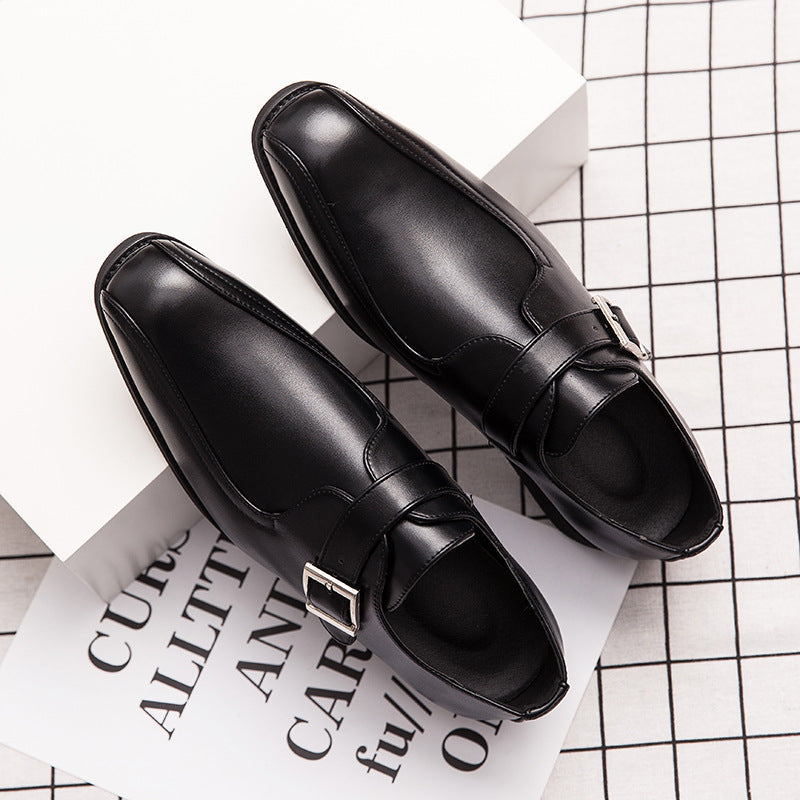 Cross border large men's leather shoes men's business dress wedding bridegroom's nightclub British Fashion Button shoes