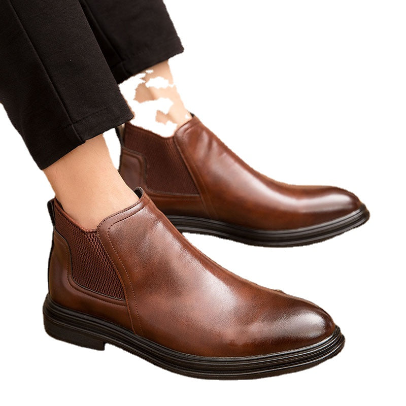 24 Autumn Breathable Chelsea Boots Men's High Gang Men's Boots English Leather Boots Martin Boots Men's Mid-Tide Shoes