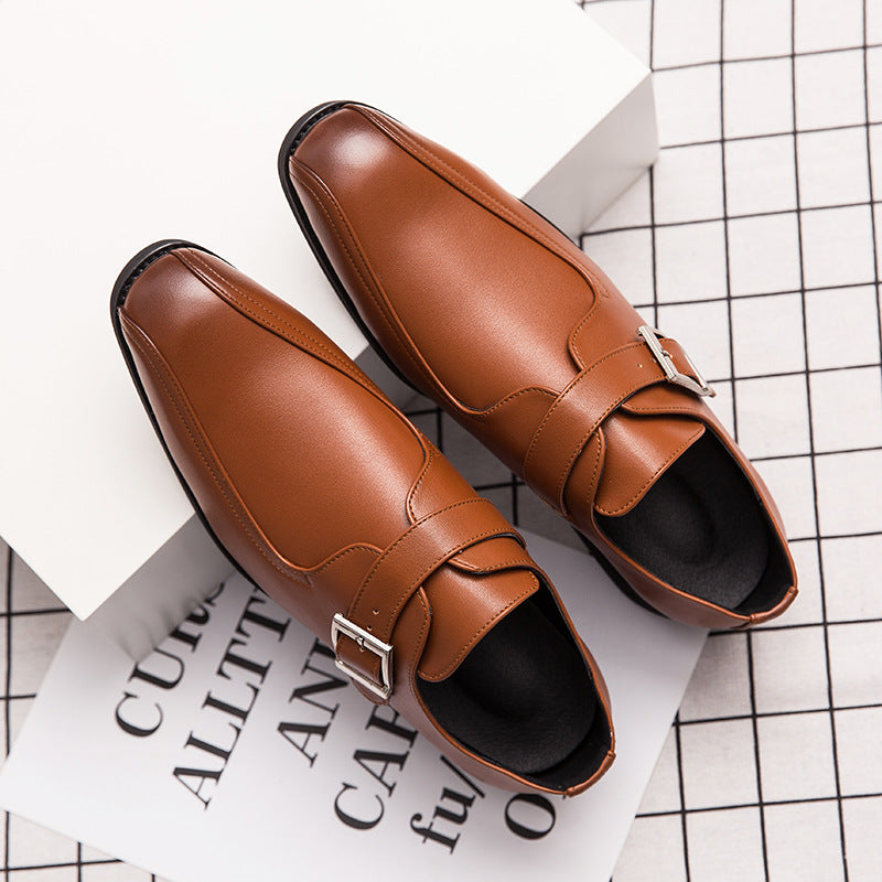 Cross border large men's leather shoes men's business dress wedding bridegroom's nightclub British Fashion Button shoes