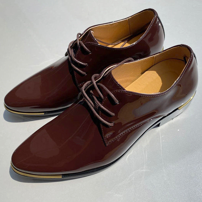 Pointed retro British men's business casual shoes Korean Patent Leather Men's lace up shoes large men's shoes 48