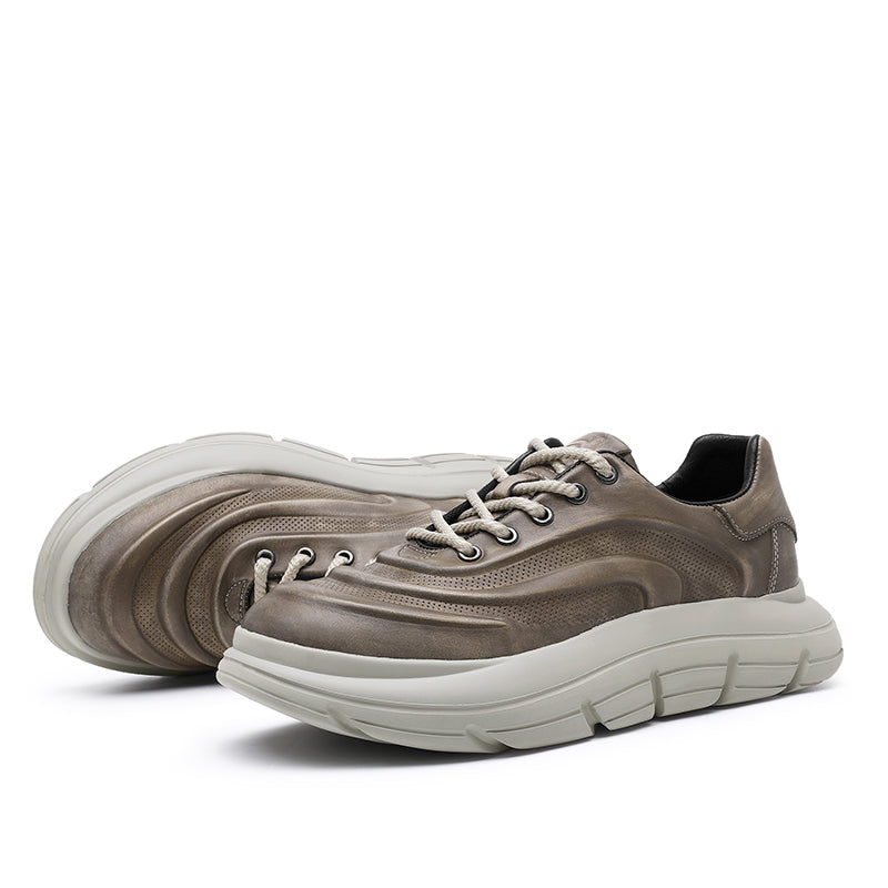 TNV Casual Genuine Leather Shoes Thick Bottom Sneakers Laces Up Breathable DS06037