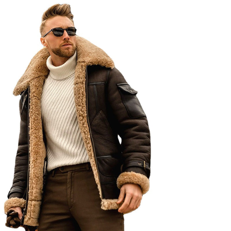 2024 Autumn and Winter New Leather and Fur Men's Jacket Amazon Mid-Length Foreign Trade Wholesale EBay Thickened Jacket