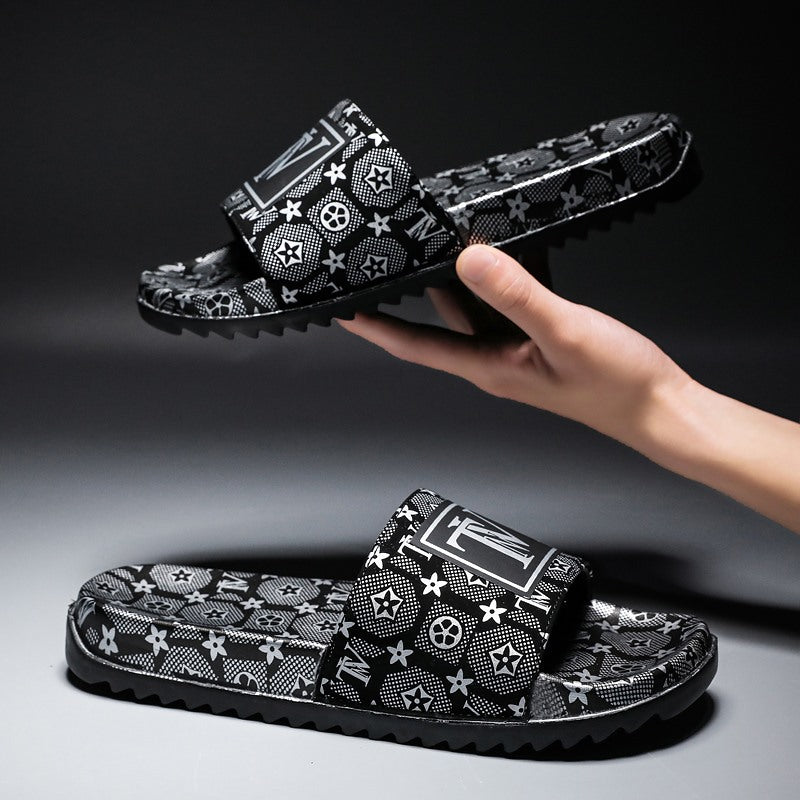 2020 summer new leisure antiskid super light European large limited edition gold men's one word slipper hair substitute