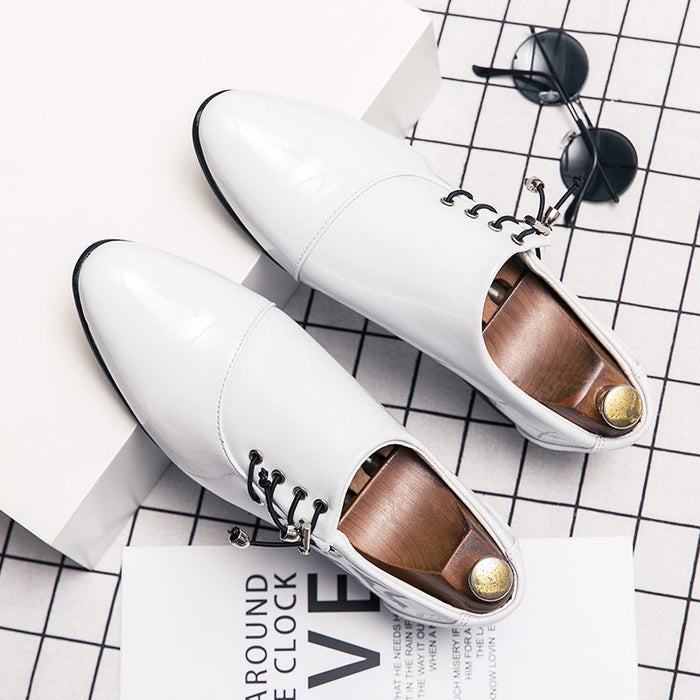 Leather shoes men's summer breathable large size men wearing casual shoes business dress white tide shoes Korean version of men's shoes(P)