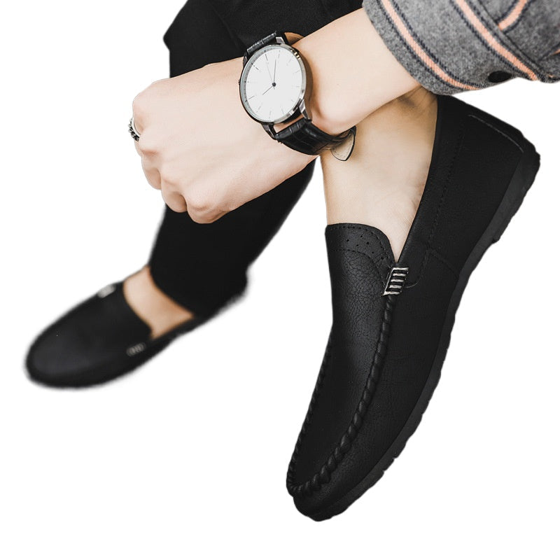 Breathable spirit guy casual Internet celebrity men's business soft leather men's shoes leather surface simple style love bean shoes fashion