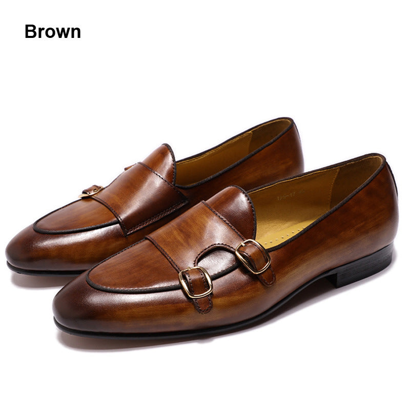 Popular Monk Strap Double Buckle Casual Men's Shoes Top Layer Cowhide Men's Leather Shoes Slip-on Mengke Monk Shoe