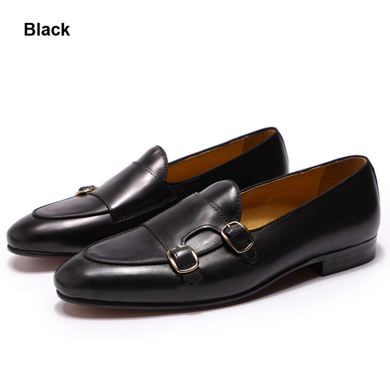 Popular Monk Strap Double Buckle Casual Men's Shoes Top Layer Cowhide Men's Leather Shoes Slip-on Mengke Monk Shoe