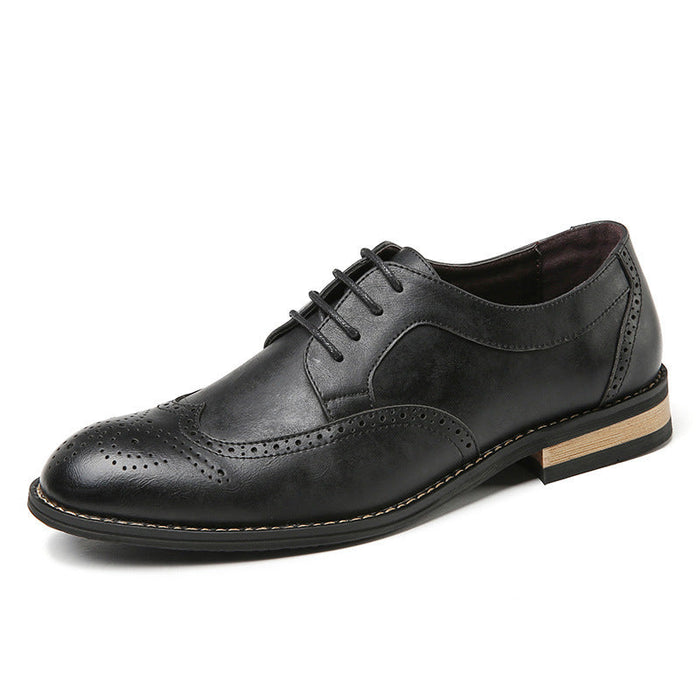 Brogue carved men's small leather shoes men's autumn Korean style lace-up British pointed toe business casual low-top men's shoes(P)