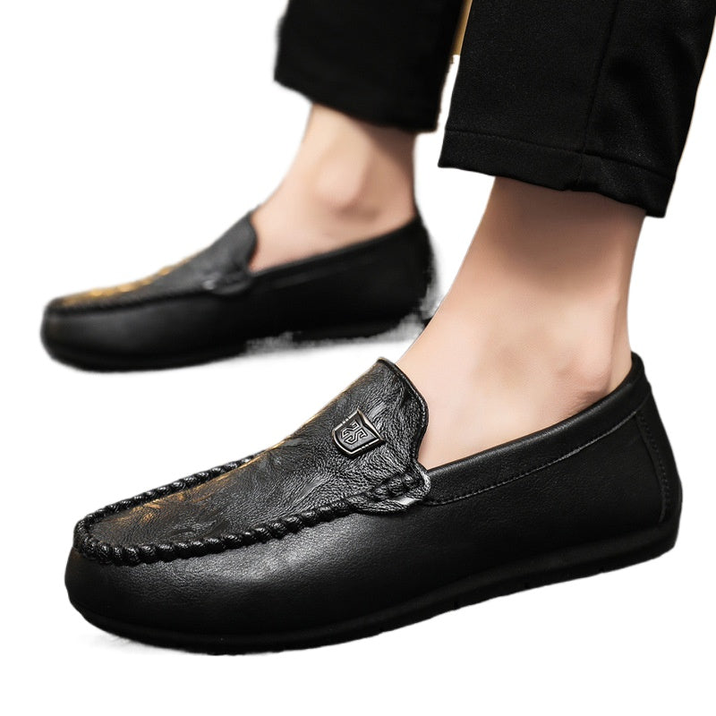 Lightweight and fashionable work casual soft-soled men's one-pedal Loafu Doudou small leather shoes dress round head work business