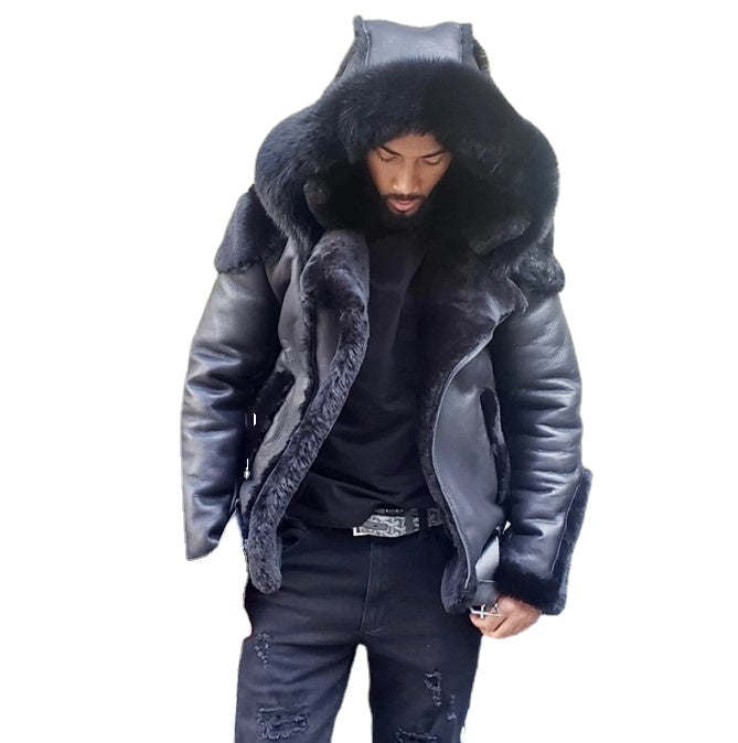 A Large Number of Spot Goods 2021 Autumn and Winter European and American Wish Popular Zipper Jacket Men's Thickened Motorcycle Jacket Leather Jacket W144