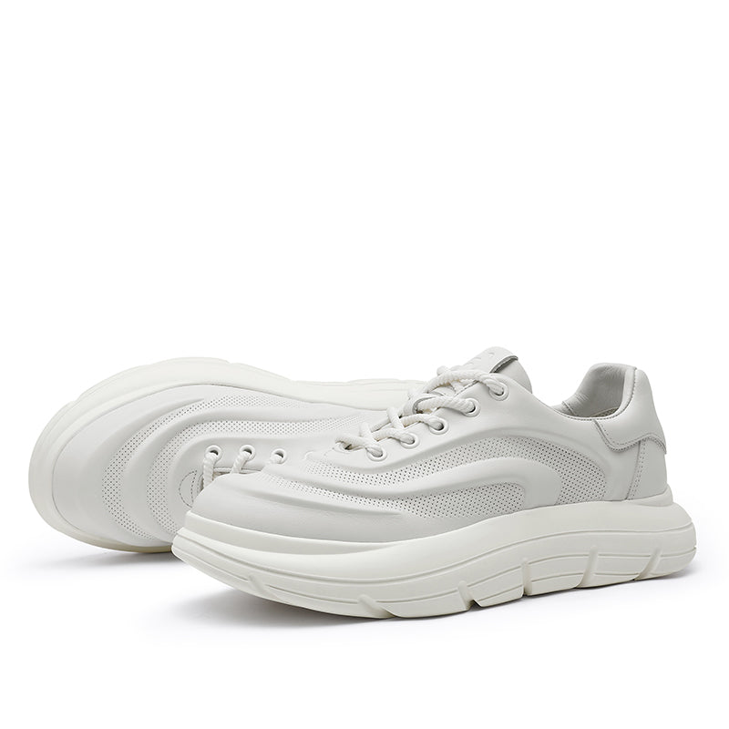 TNV Casual Genuine Leather Shoes Thick Bottom Sneakers Laces Up Breathable DS06037