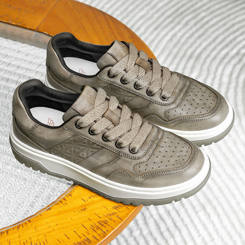 TNV Men shoes Sneakers fashion versatile real cowhide leather Triangle Pattern Four-season shoes COOLMAX material Comfortable School and Casual Outfit DS33108
