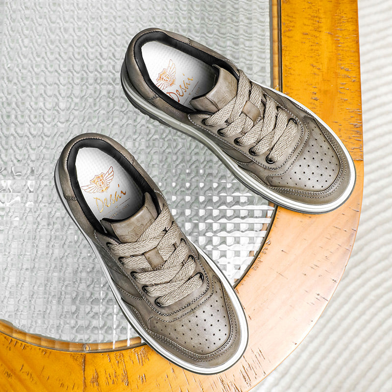 TNV Men shoes Sneakers fashion versatile real cowhide leather Triangle Pattern Four-season shoes COOLMAX material Comfortable School and Casual Outfit DS33108