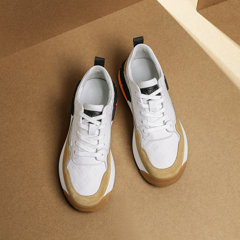 TNV Casual Leather Shoes Genuine Leather Thick Bottom Sneakers Laces Up Breathable DS3319