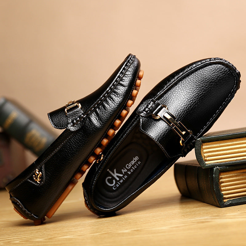 Men's Black Leather Loafers, British Style, Style 0743
