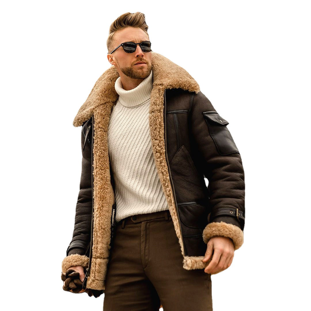 2024 Autumn and Winter New Leather and Fur Men's Jacket Amazon Mid-Length Foreign Trade Wholesale EBay Thickened Jacket