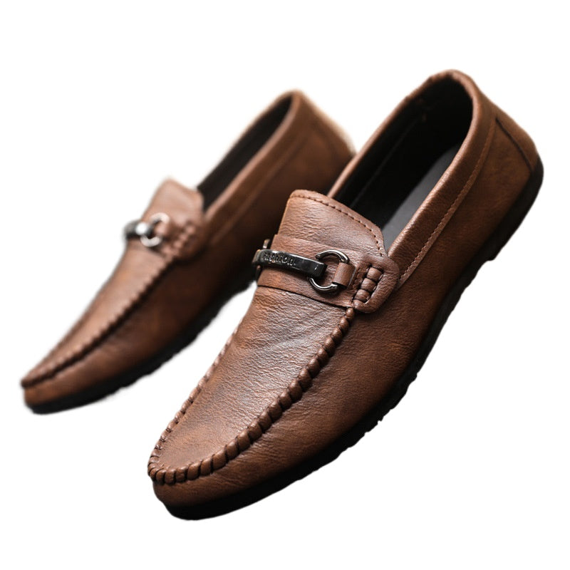 Low-top men's soft-soled shoes, one-pedal loafers, wear-resistant trend handmade high-end British business lazy leather shoes