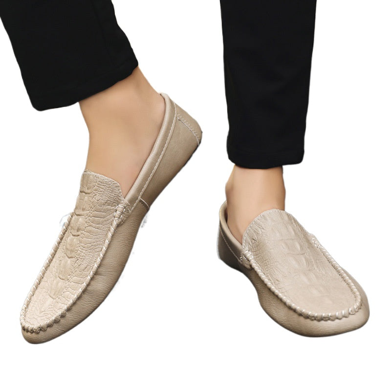 Soft leather loafer beanie shoes wedding groom men's work soft-soled formal shoes casual low-top light one pedal