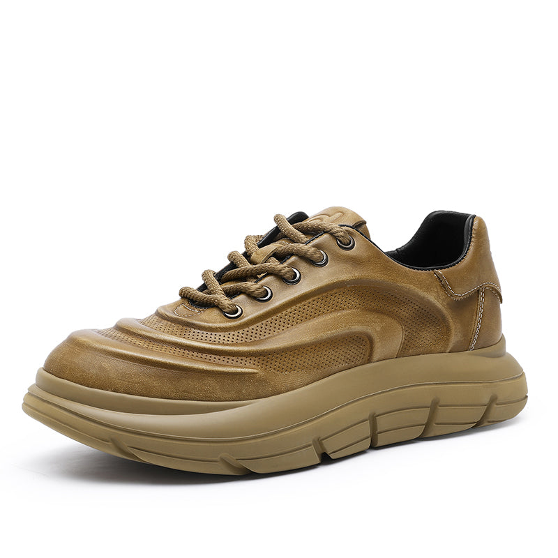 TNV Casual Genuine Leather Shoes Thick Bottom Sneakers Laces Up Breathable DS06037