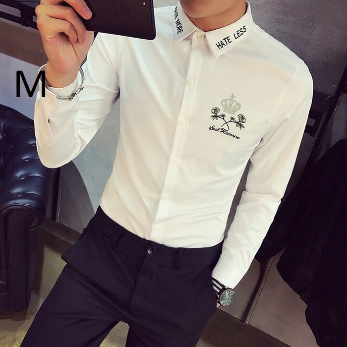 KISSQIQI Men's Long Sleeve Shirts Silver Jacquard Slim Fit Casual Button Down Shirt