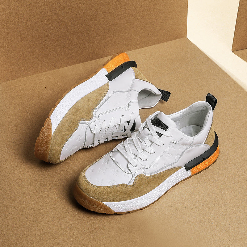 TNV Casual Leather Shoes Genuine Leather Thick Bottom Sneakers Laces Up Breathable DS3319