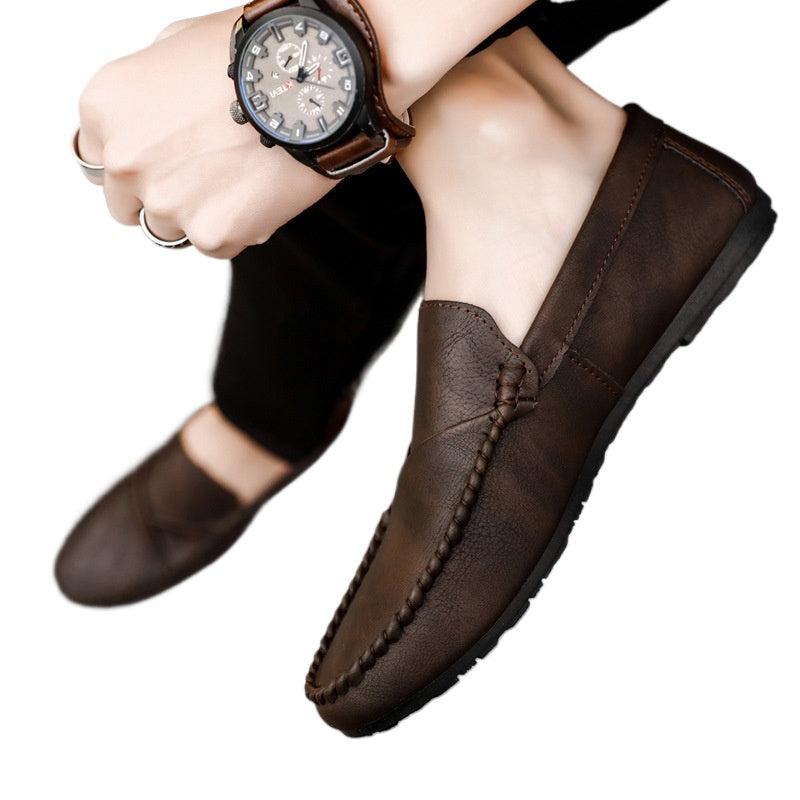 British style work soft sole waterproof casual brown lightweight non-slip boys loafers men's shoes business