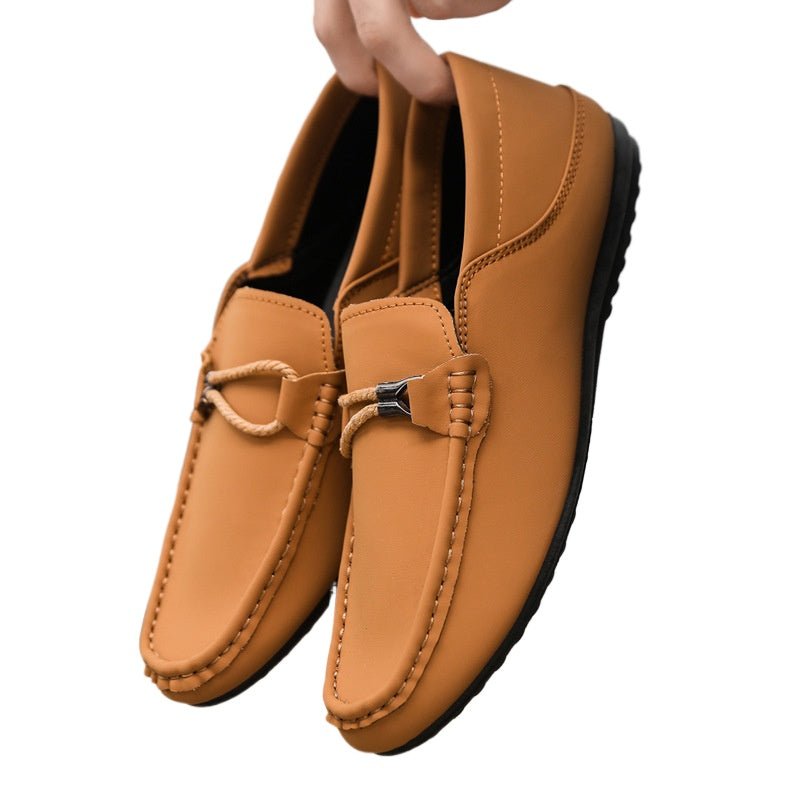 Spring and summer men's shoes low-top Doudou shoes versatile casual shoes breathable leather shoes black work shoes one pedal