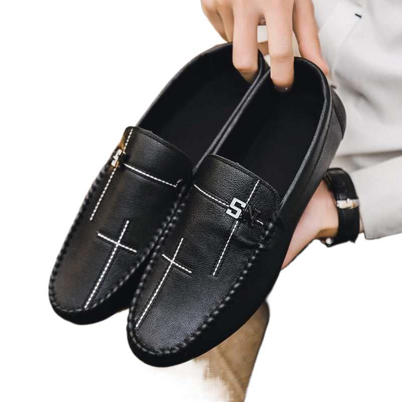 Social loafers men's shoes boys casual trendy shoes 2024 new one-pedal men's shoes Korean version summer leather shoes men's