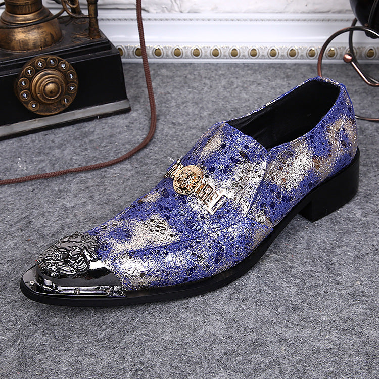 British fashion new spring and summer pointed toe metal flat heel comfortable casual leather shoes men's shoes personality foreign trade men's shoes trendy shoes