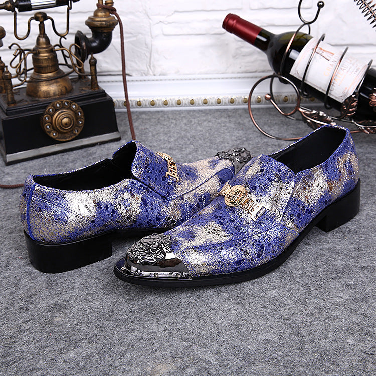British fashion new spring and summer pointed toe metal flat heel comfortable casual leather shoes men's shoes personality foreign trade men's shoes trendy shoes