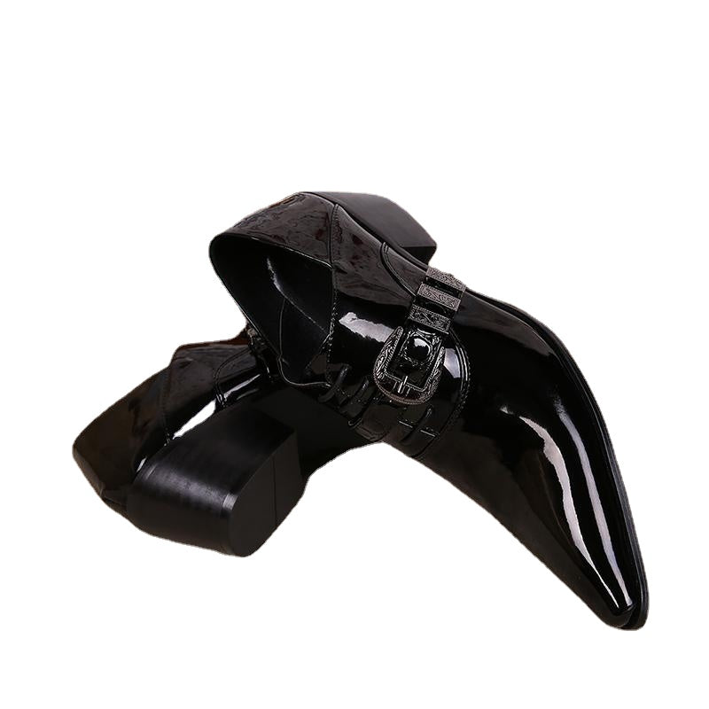JACK'S trend British pointed leather men's shoes increased personality hair stylist married black fashion leather shoes