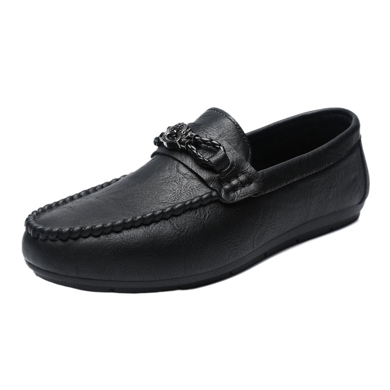 Men's Love Doudou Shoes Men's Work Casual Leather Shoes Black Business Fashion One Pedal Work Trend Shoes Driving