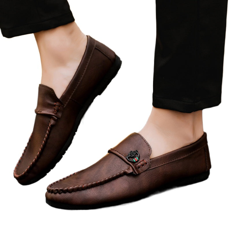 Soft leather dress British style lazy high-end shoes loafer beanie shoes low-top business light wear-resistant men Internet celebrities